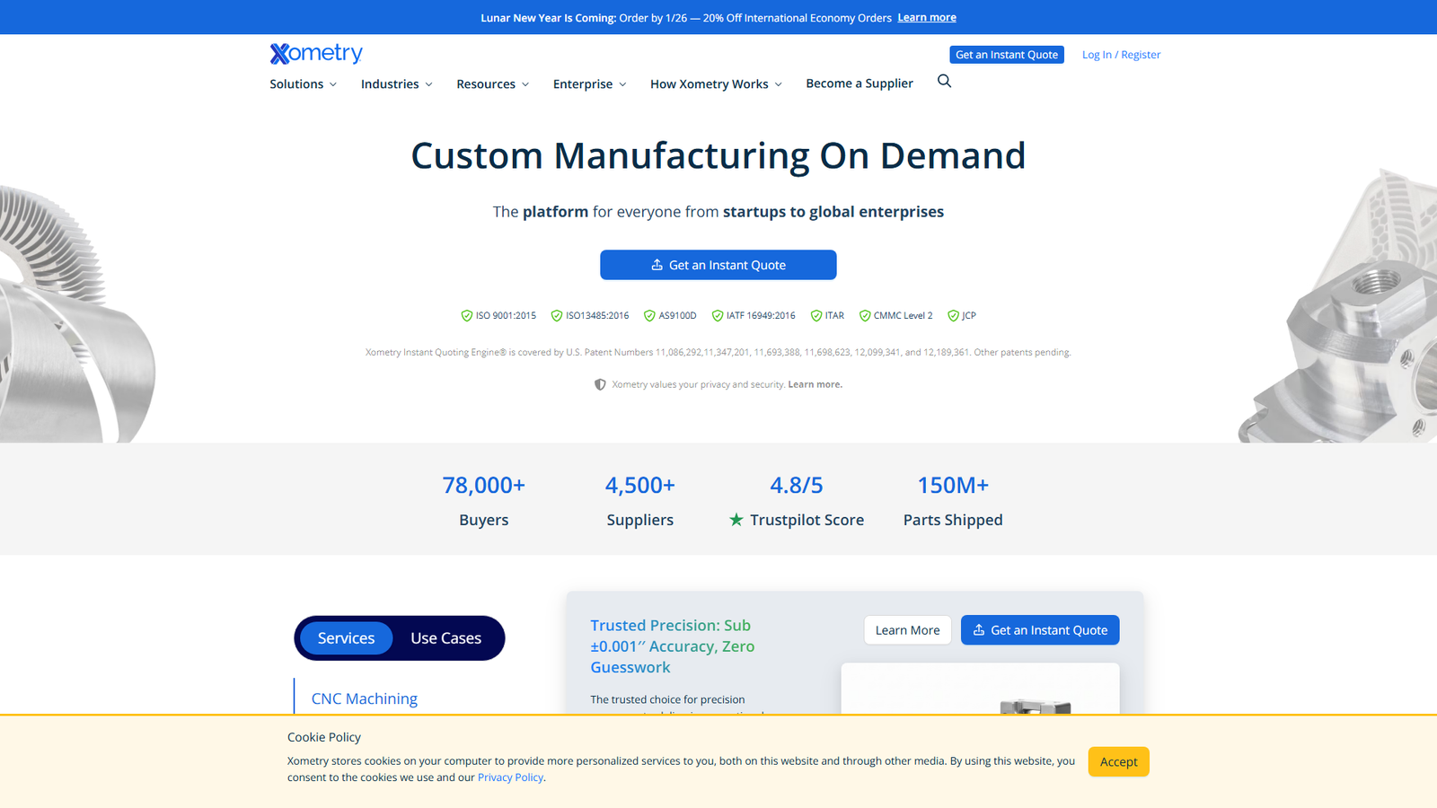 Xometry CNC part suppliers
