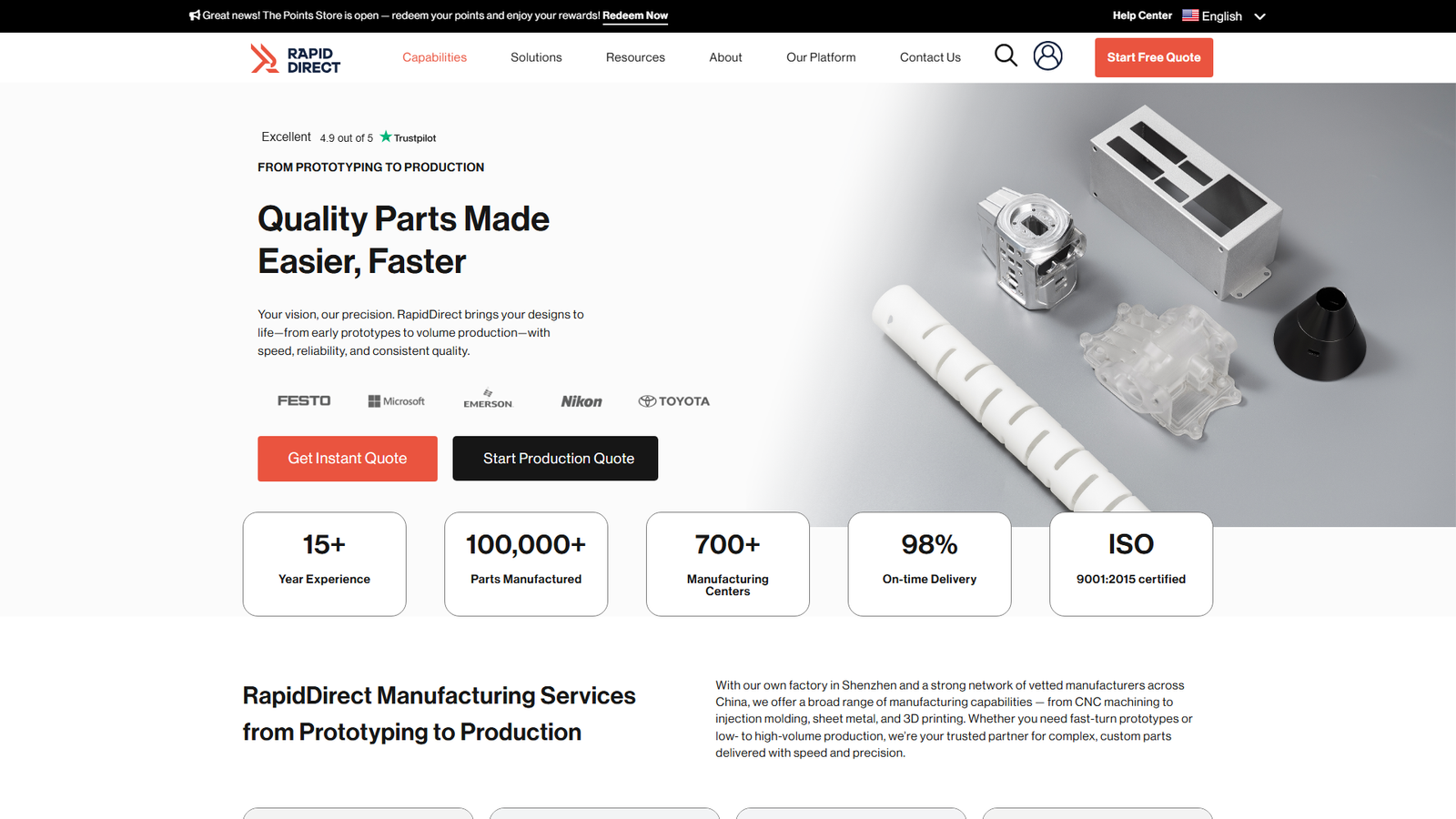 RapidDirect CNC machining support