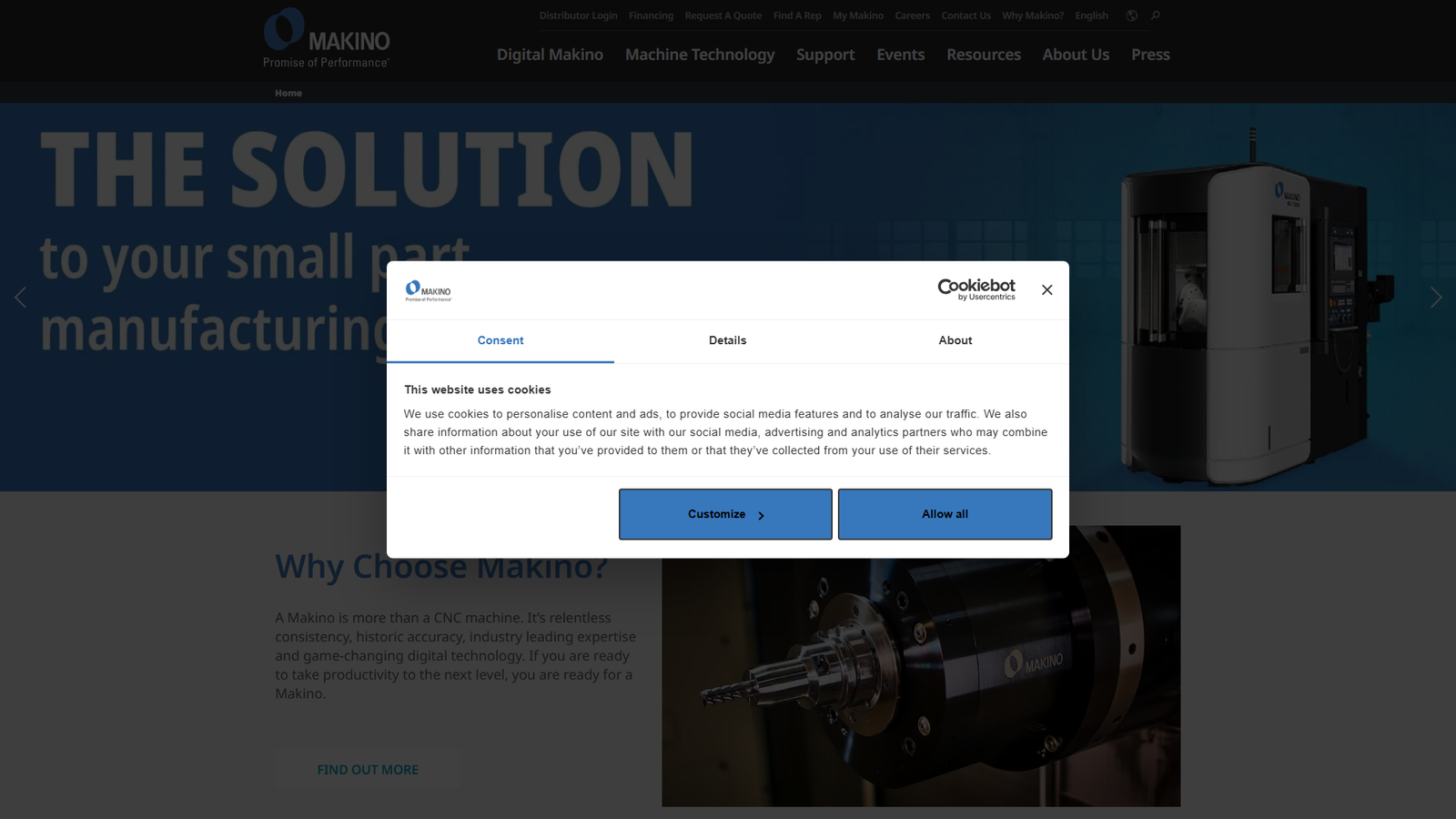 Makino CNC machinery support