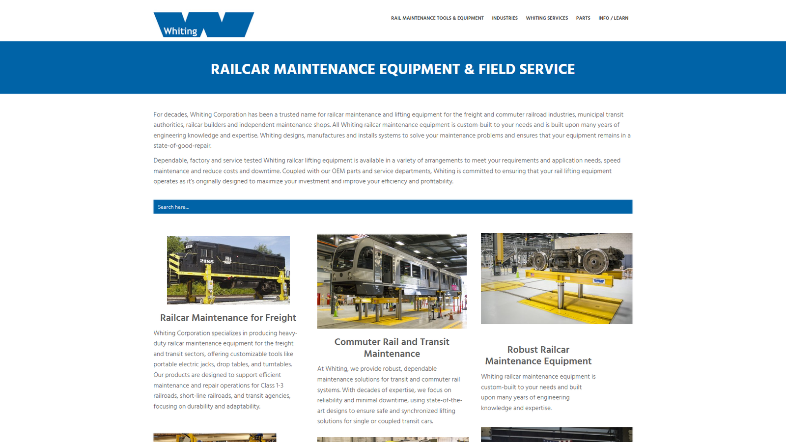 Whitingcorp railway equipment CNC services